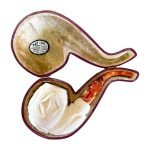 Meerschaum Pipe- Large Bent Folded Leaf Pattern case